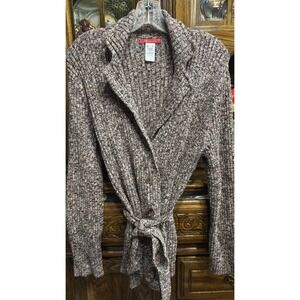 AK Anne Klein Women's Sweater 3 Button Belted Cardigan Y2K Fairy Pink Brown XL